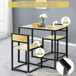 COSTWAY Spisebord Ensemble 1 Bord og 2 Stole Indbygget Moderne Industriel Stil til Spisestue, Naturlig Bistro Naturlig