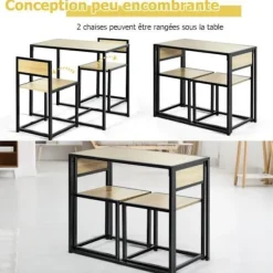 COSTWAY Spisebord Ensemble 1 Bord og 2 Stole Indbygget Moderne Industriel Stil til Spisestue, Naturlig Bistro Naturlig