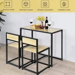 COSTWAY Spisebord Ensemble 1 Bord og 2 Stole Indbygget Moderne Industriel Stil til Spisestue, Naturlig Bistro Naturlig