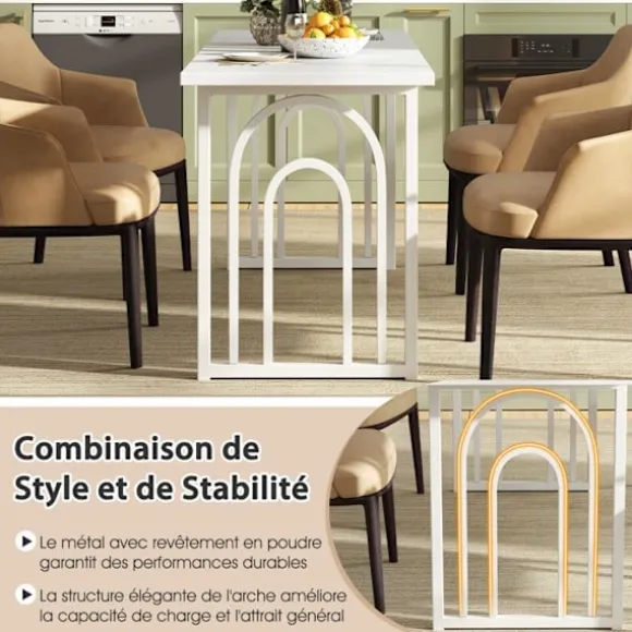 COSTWAY Spisebord på 160 CM til 6-8 Personer Rektangulært med Robuste Metalben, Moderne Stil Hvid