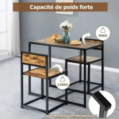 COSTWAY spisebordssæt 1 bord og 2 stole Indbygget moderne industriel stil til spisestue, bistro rustik brun Rustik brun