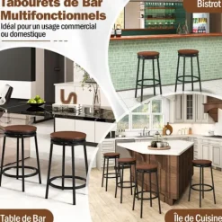 COSTWAY Sæt af 2 Drejebare Barstole i Industriel Stil, Hæjsbare 74/61 cm, Metalramme med Fodstøtte