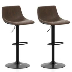 COSTWAY Sæt af 2 Justerbare Barstole med Drejefunktion 60-82cm, Polstrede med Ryg, Metalramme, til Køkken
