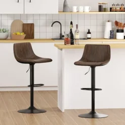 COSTWAY Sæt af 2 Justerbare Barstole med Drejefunktion 60-82cm, Polstrede med Ryg, Metalramme, til Køkken