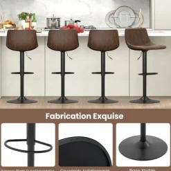 COSTWAY Sæt af 2 Justerbare Barstole med Drejefunktion 60-82cm, Polstrede med Ryg, Metalramme, til Køkken