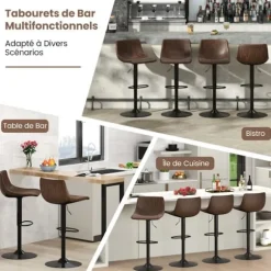 COSTWAY Sæt af 2 Justerbare Barstole med Drejefunktion 60-82cm, Polstrede med Ryg, Metalramme, til Køkken