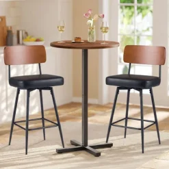 COSTWAY Sæt af 2 Moderne Drejebarstole med Polstret Ryg, Fodstøtte og Metalben 52 x 50 x 98 cm Sort
