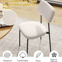 COSTWAY Sæt af 4 Moderne Spisestuestole Polstret i Linned med Metalben 44 x 49 x 78 cm