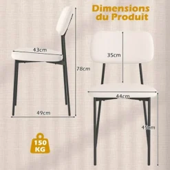 COSTWAY Sæt af 4 Moderne Spisestuestole Polstret i Linned med Metalben 44 x 49 x 78 cm