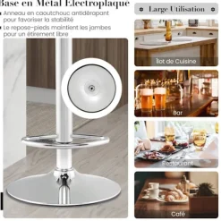 COSTWAY sæt med 2 360° drejelige barstole, justerbar sædehøjde 64 - 84 cm, skridsikker metalbund og fodstøtte