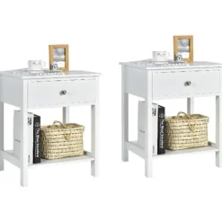 COSTWAY Sæt med 2 2-lags sengebord Modern Simple Style 48 x 40 x 58 CM Hvid Vit