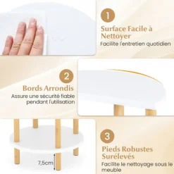 COSTWAY Sæt med 2 Sideborde Dia.30 x H60,5 cm i 3 Niveaux - Opbevaringshylder og Bambusstruktur til Stue, Soveværelse