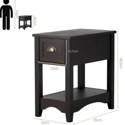 COSTWAY Sæt med 2 sideborde med skuffe, gummiben, 56x33x58,5 cm, Retro Sofa End, Valnøddebrun Valnötsbrun