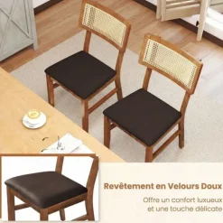 COSTWAY Sæt med 2 Spisestole 48 x 55 x 89,5 cm - Rattan Ryg - Gummitræ Struktur
