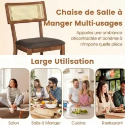 COSTWAY Sæt med 2 Spisestole 48 x 55 x 89,5 cm - Rattan Ryg - Gummitræ Struktur