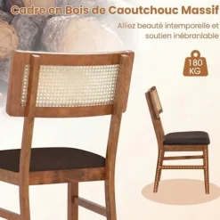 COSTWAY Sæt med 2 Spisestole 48 x 55 x 89,5 cm - Rattan Ryg - Gummitræ Struktur