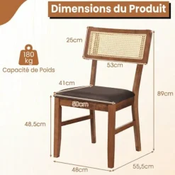 COSTWAY Sæt med 2 Spisestole 48 x 55 x 89,5 cm - Rattan Ryg - Gummitræ Struktur