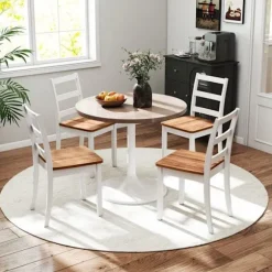 COSTWAY Sæt med 4 Spisestuestole i Træ - 40 x 40 x 85 cm - Høj Bueformet Ryg uden Armlæn til Køkken Restaurant