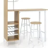 COSTWAY Sæt med højt barbord med hylder, spisebord med 2 skamler, 120 x 40 x 120 CM, industriel stil, beige