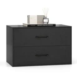 COSTWAY stabelbar kommode med 2 skuffer, med anti-tip-sæt, til soveværelse, stue, kontor, 60 x 34 x 38 cm, sort
