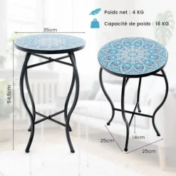 COSTWAY Støtte Potte til Blomster - Keramisk Bakke med Mosaikmønster Antiskrid Bund Metal Planteholder - Indendørs Udendørs
