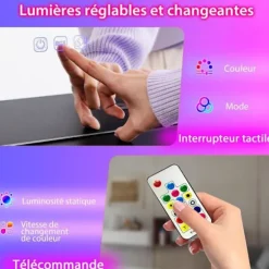 COSTWAY Toiletbord med spejl og skammel - RGB LED-lys, trådløs oplader, USB, Type-C, Fjernbetjening - Metalramme i guld Svart+guld