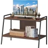 COSTWAY 2-trins træ-tv-stativ til tv op til 32" med anti-tip-enhed, solid metalramme