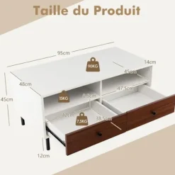 COSTWAY træsofabord med 2 skuffer og 2 opbevaringshylder, multifunktionelt sidebord til sofa, stue, soveværelse
