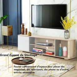 COSTWAY TV Stand, Multimediekonsol til TV op til 55'' med Modern Style Cable Management Beige och vit