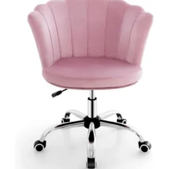 COSTWAY Velvet drejelig kørestol, kronbladsform - justerbar højde H 74-82 CM Pink Ros