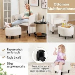 COSTWAY Velvet Polstret Barrel Chair med osmannisk, massivt træstel, skridsikre filtpuder, beige Beige
