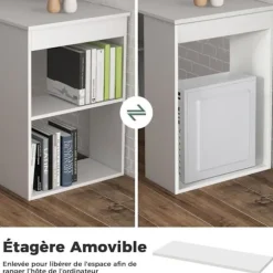 COSTWAY Vendbart computerbord med reol, moderne med 6-lags opbevaringshylder, hvid Vit