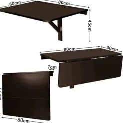 COSTWAY Væghængt Foldbart Bord - Foldbare platter 80×60 cm (L x B) - Møbel til Studerende, Lejligheder, Køkken Brun
