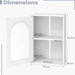 COSTWAY Vægskab til Badeværelse - Tempereret Glasdør, Justerbar Hylde, til Badeværelse, Stue, 35x20x52,5cm Hvid Vit