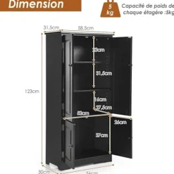 COSTWAY Vintage Opbevaringsskab med 2 Justerbare Hylder i 5 Positioner og 2 Døre, Anti-Overbalance Enhed, Sort Svart
