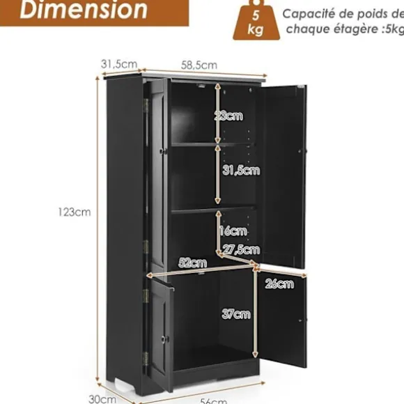 COSTWAY Vintage Opbevaringsskab med 2 Justerbare Hylder i 5 Positioner og 2 Døre, Anti-Overbalance Enhed, Sort Svart