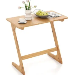 COSTWAY Z-formet Sidebord - Birkebordsbord i massivt bambus 75 X 40 X 70 CM Naturlig