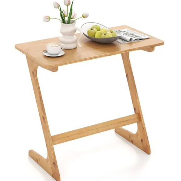 COSTWAY Z-formet Sidebord - Birkebordsbord i massivt bambus 75 X 40 X 70 CM Naturlig