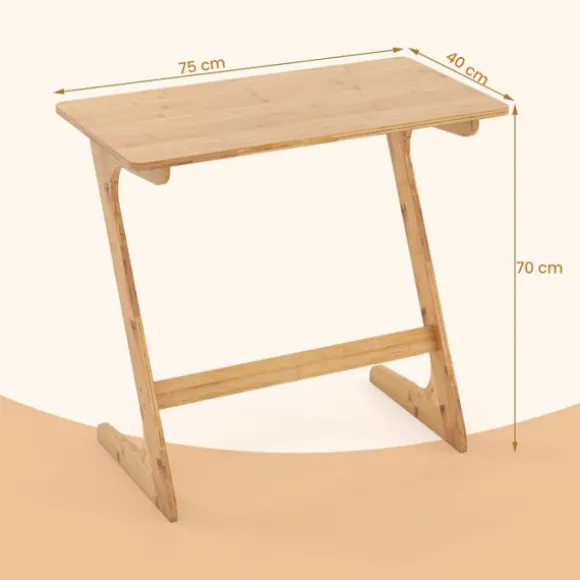 COSTWAY Z-formet Sidebord - Birkebordsbord i massivt bambus 75 X 40 X 70 CM Naturlig
