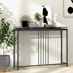 COSTWAY-konsol, indgangsenhed med marmoreffekt - 120 x 30 x 90 CM (L x B x H) Stålramme - Simple Modern Style Black