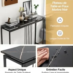 COSTWAY-konsol, indgangsenhed med marmoreffekt - 120 x 30 x 90 CM (L x B x H) Stålramme - Simple Modern Style Black