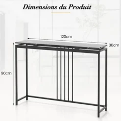 COSTWAY-konsol, indgangsenhed med marmoreffekt - 120 x 30 x 90 CM (L x B x H) Stålramme - Simple Modern Style Black