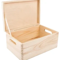 Creative Deco træopbevaringsboks 30x20x14cm | Naturlig | Umalet | Kassestamme til at dekorere Naturlig