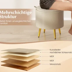 2-delt beige puf med opbevaring i kunstlæder