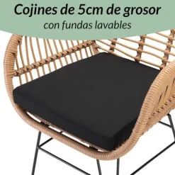 2-delt rattan balkonsæt med hynder, indendørs/udendørs