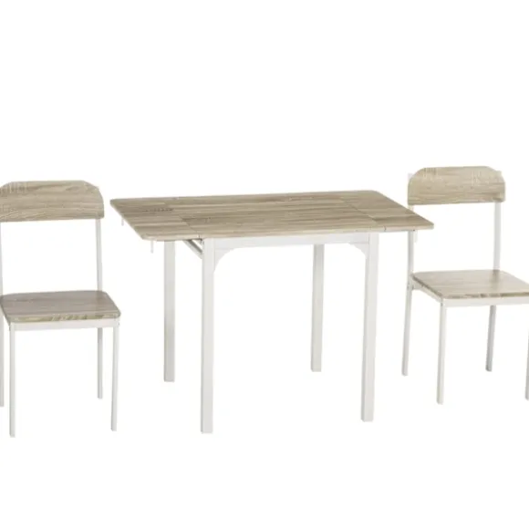 3-Delt Siddegruppe Spisegruppe Med 2 Stole Og 1 Bord Spisebordssæt Og Klapbordplade Stål Mdf Natur + Hvid 120 X 60 X 75 Cm