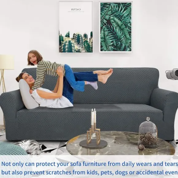 1-delt sofaovertræk til 3-personers sofa med høj strækbarhed, sofaovertræk til kæledyr, hundevenligt, skridsikkert møbelbeskytter (mørkegrå)