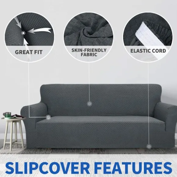 1-delt sofaovertræk til 3-personers sofa med høj strækbarhed, sofaovertræk til kæledyr, hundevenligt, skridsikkert møbelbeskytter (mørkegrå)