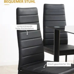 5-Delt Spisebordssæt Spisebord Med 4 Stole & Hærdet Glasplade Sort Stål Til Spisestue