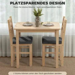 3-delt spisestuesæt med 2 stole, pladsbesparende, træ